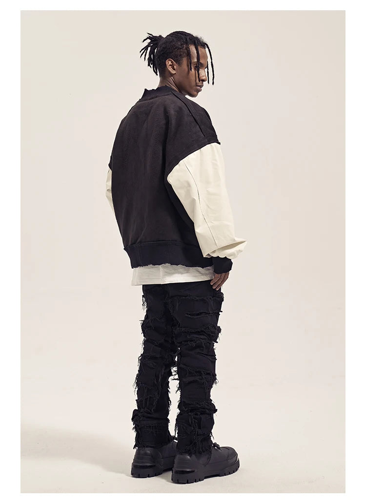 Men's Ripped Denim Straight Patchwork Baggy Jeans