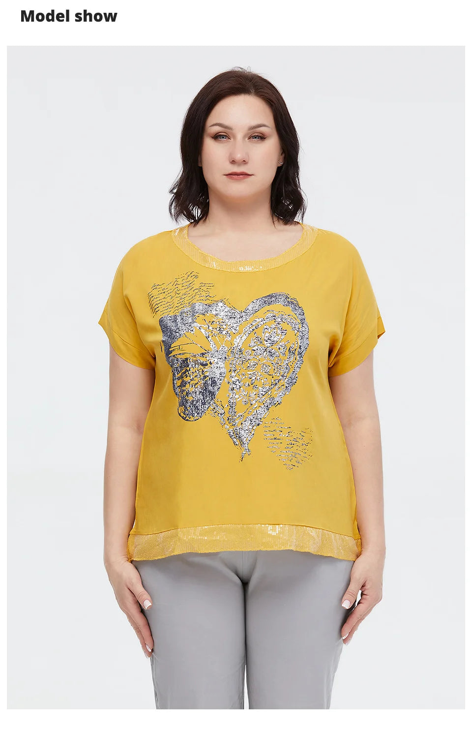 Women's Oversized Short Sleeve Sequin Print Cotton Top