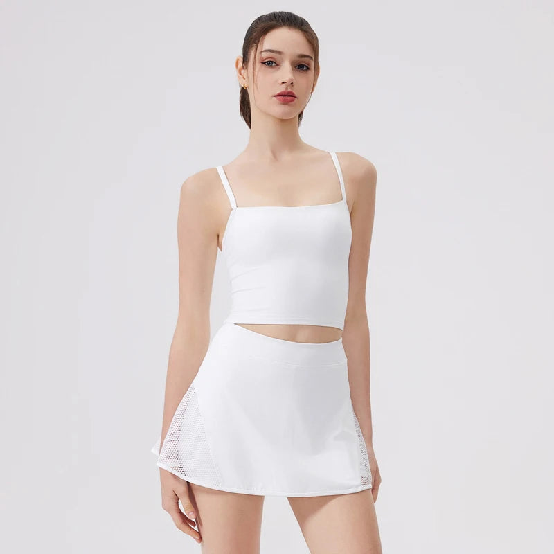 Women's Two-Piece Fitness Set with Golf Skort - Summer Tennis & Yoga Activewear