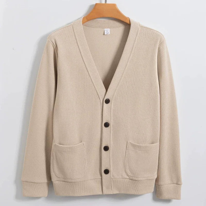 Spring Autumn Cotton V-Neck Cardigan - Smart Casual Knit Sweater Coat