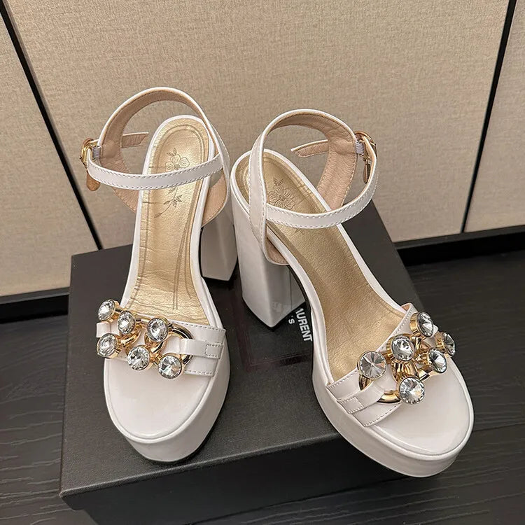 Women's Butterfly Rhinestone Thick Heel Sandals - Open Toe Party Shoes
