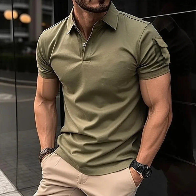 Men's Loose Short Sleeve Turn Down Collar Casual Breathable Polo Shirt