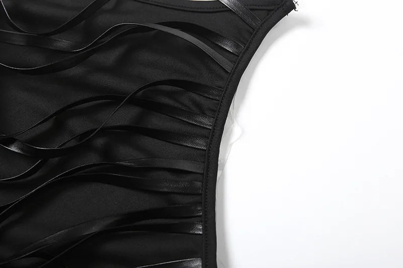 Fringe Backless Crop Top - Y2K Gothic Festival Vest