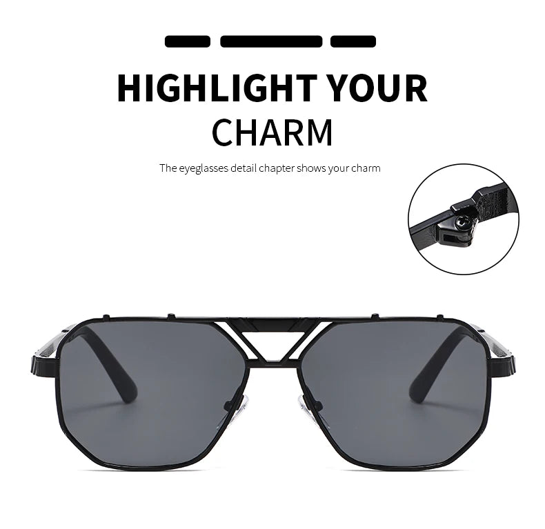 Unisex 1/2pcs Vintage Metal Double Bridges Square Sunglasses UV400
