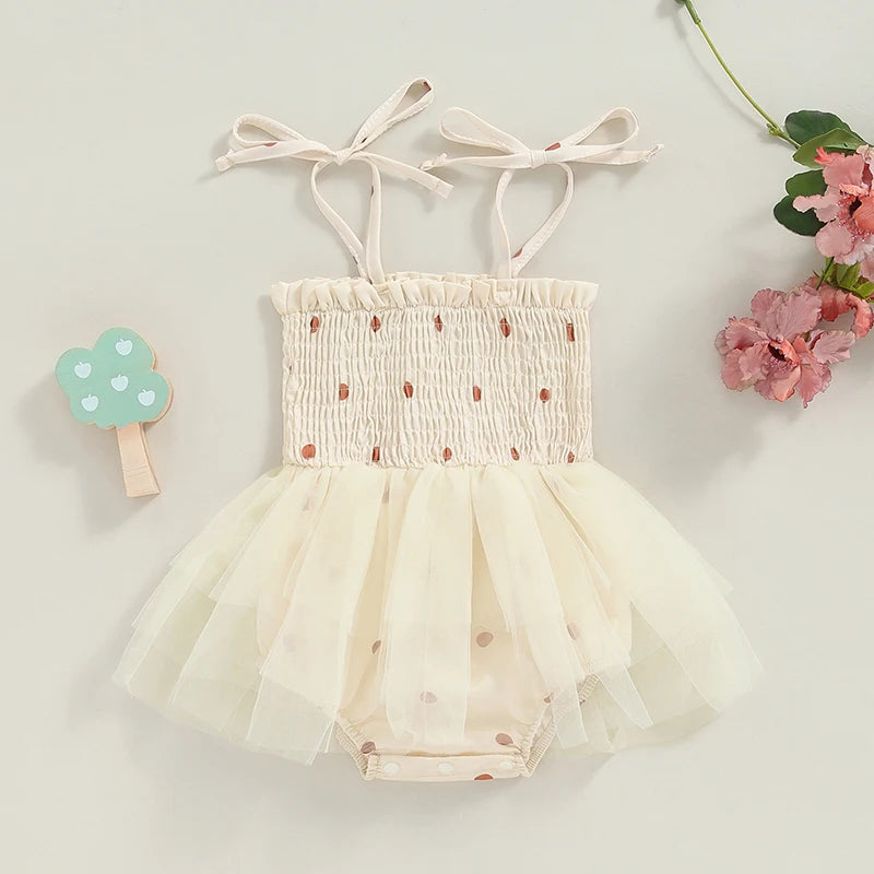 0-18M Lovely Baby Girls Romper Dress Tie-up Sleeveless Pleated Butterfly Tulle Patchwork Summer Jumpsuit