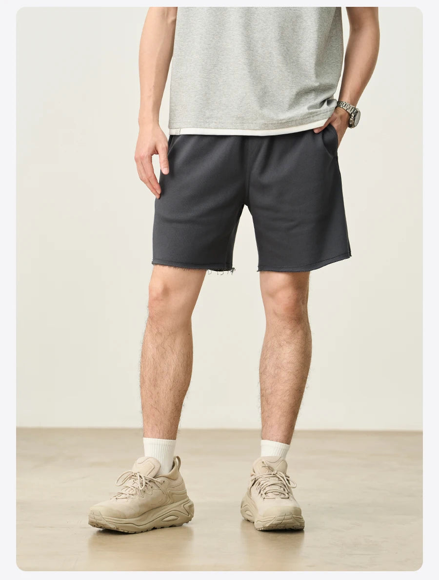 Men's Oversize Athletic Shorts - 390gsm Drawstring Raw Hem Running Shorts