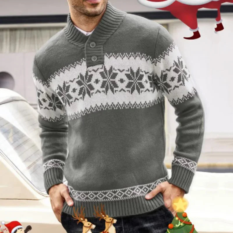 Men's Pullover Long Sleeved Christmas Jacquard Knitted Sweater