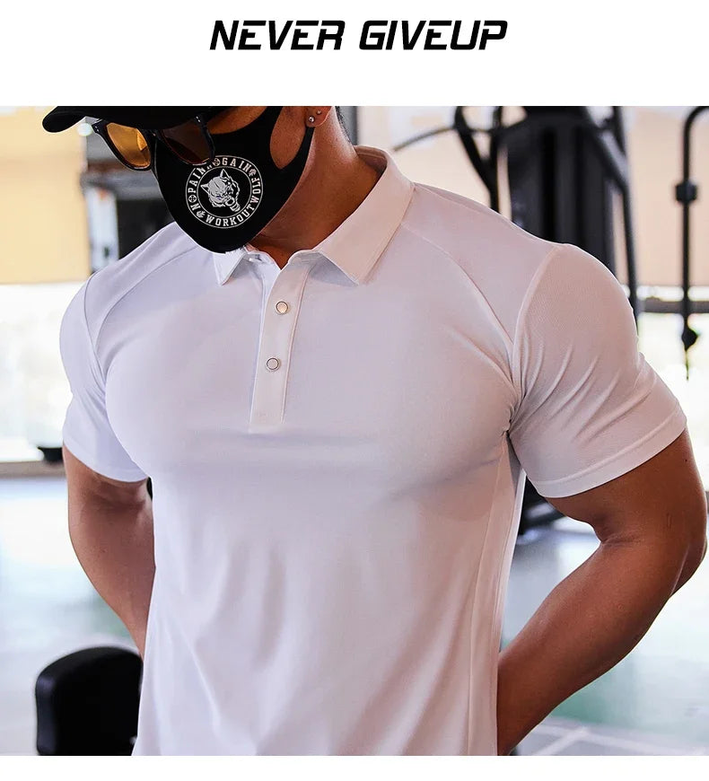 Men's Skinny Fit Sport Polo T-Shirt | Quick Dry Gym & Bodybuilding Tee