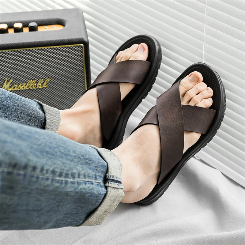 Men's Summer Slides Crossover Slippers Sandals