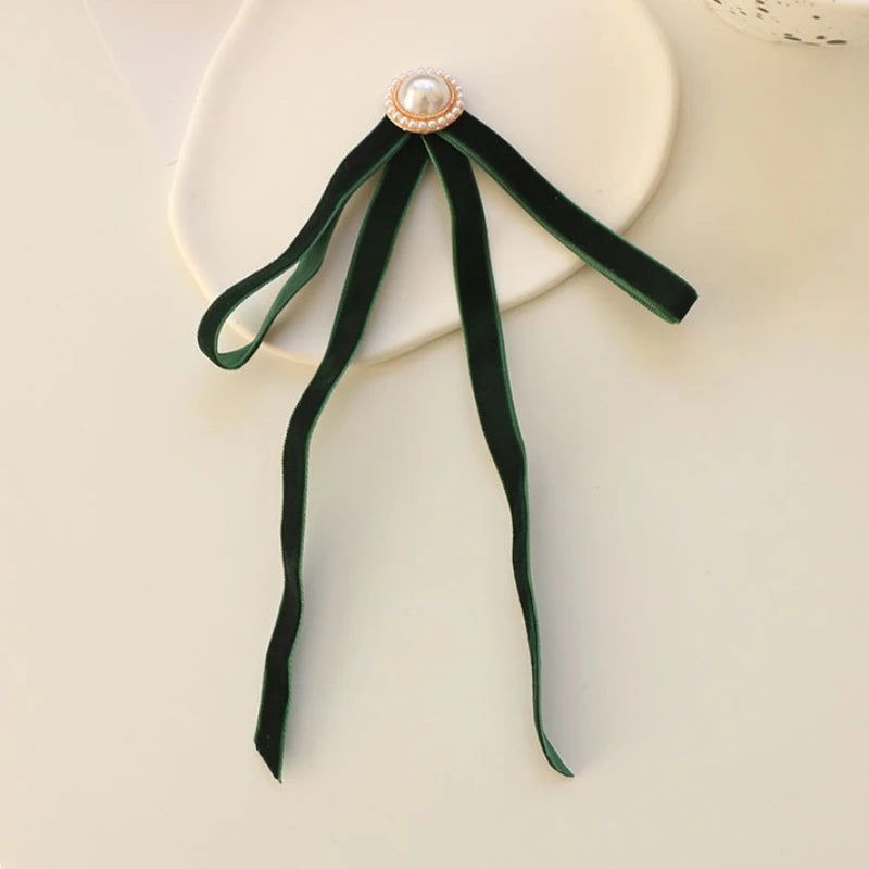 Anime Style Velvet Bow Pearl Brooch - Sweet Academic Pin for Girls