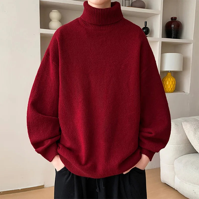 Autumn Loose Turtleneck Sweater - Solid Color Knit Pullover