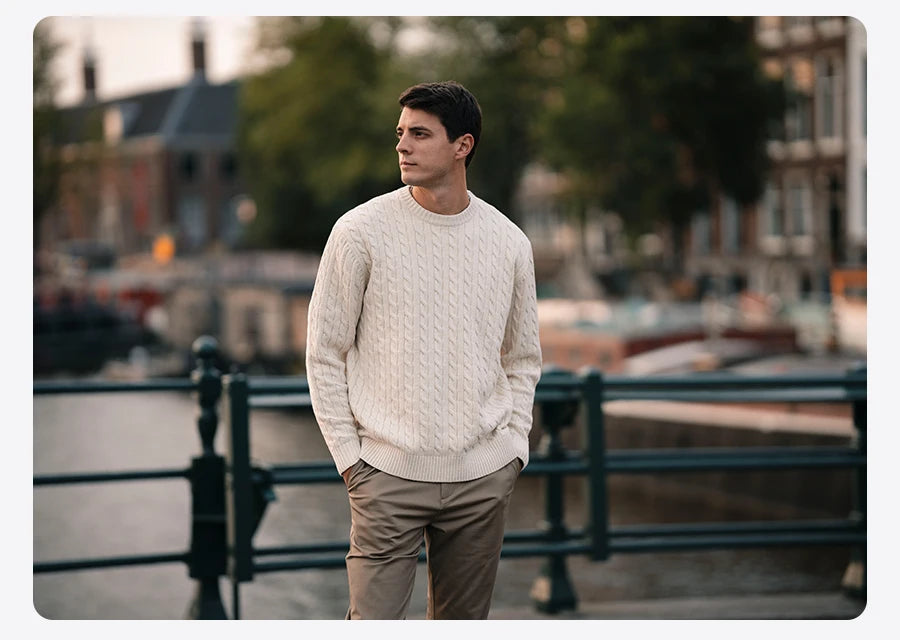 Men's Autumn Winter  Oversized Cable Knit Long Sleeve Knitted Casual Vintage Pullover Sweater