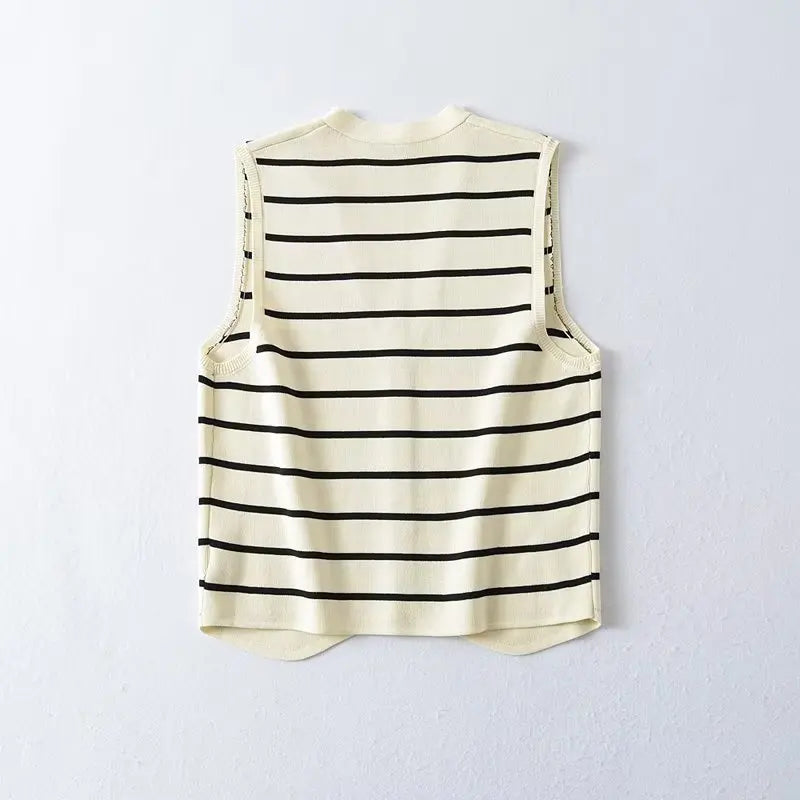 Striped Tank Top - Single Breasted Sleeveless Summer Crop Top