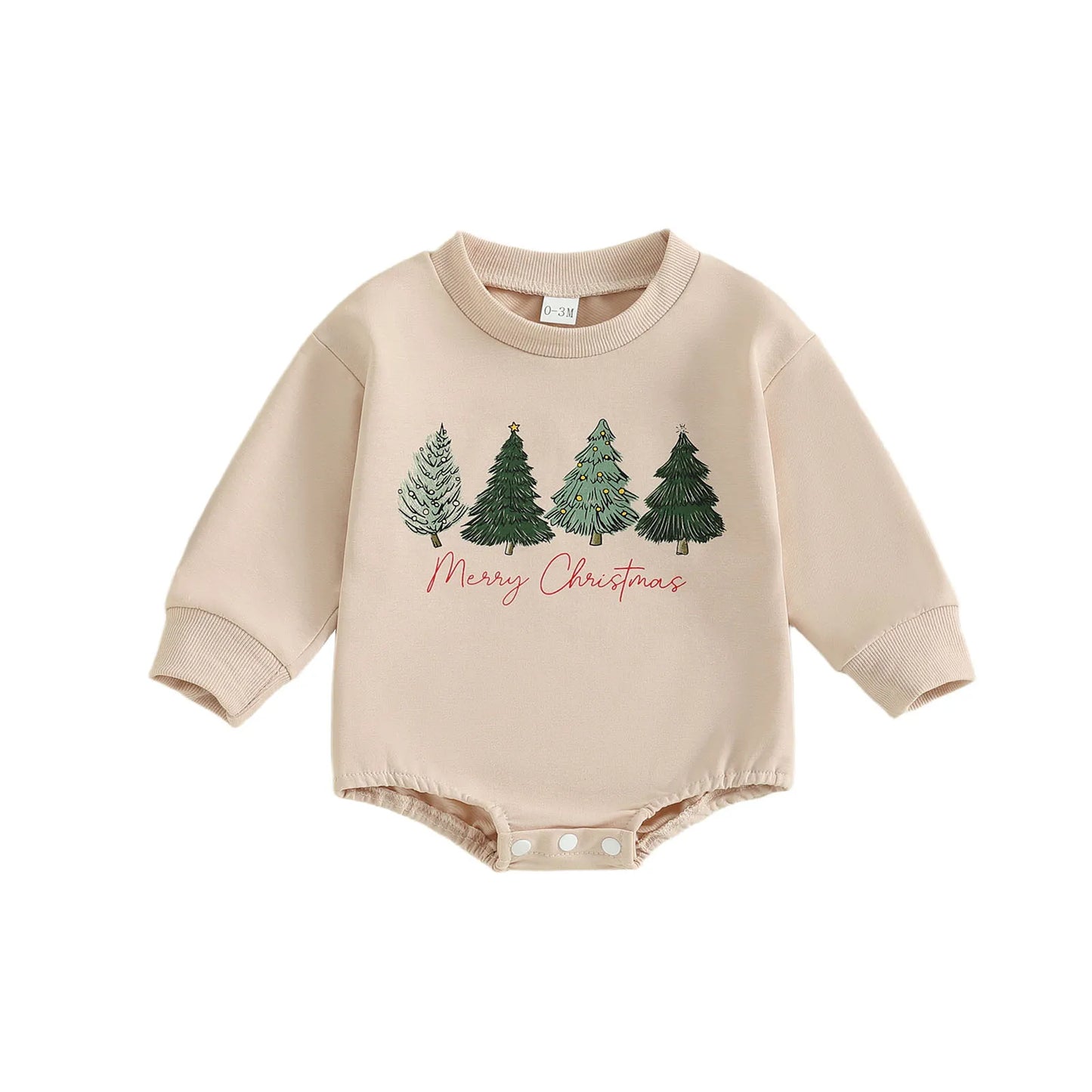 Baby Christmas Romper - Long Sleeve Tree Letter Print Bodysuit (0-18M)