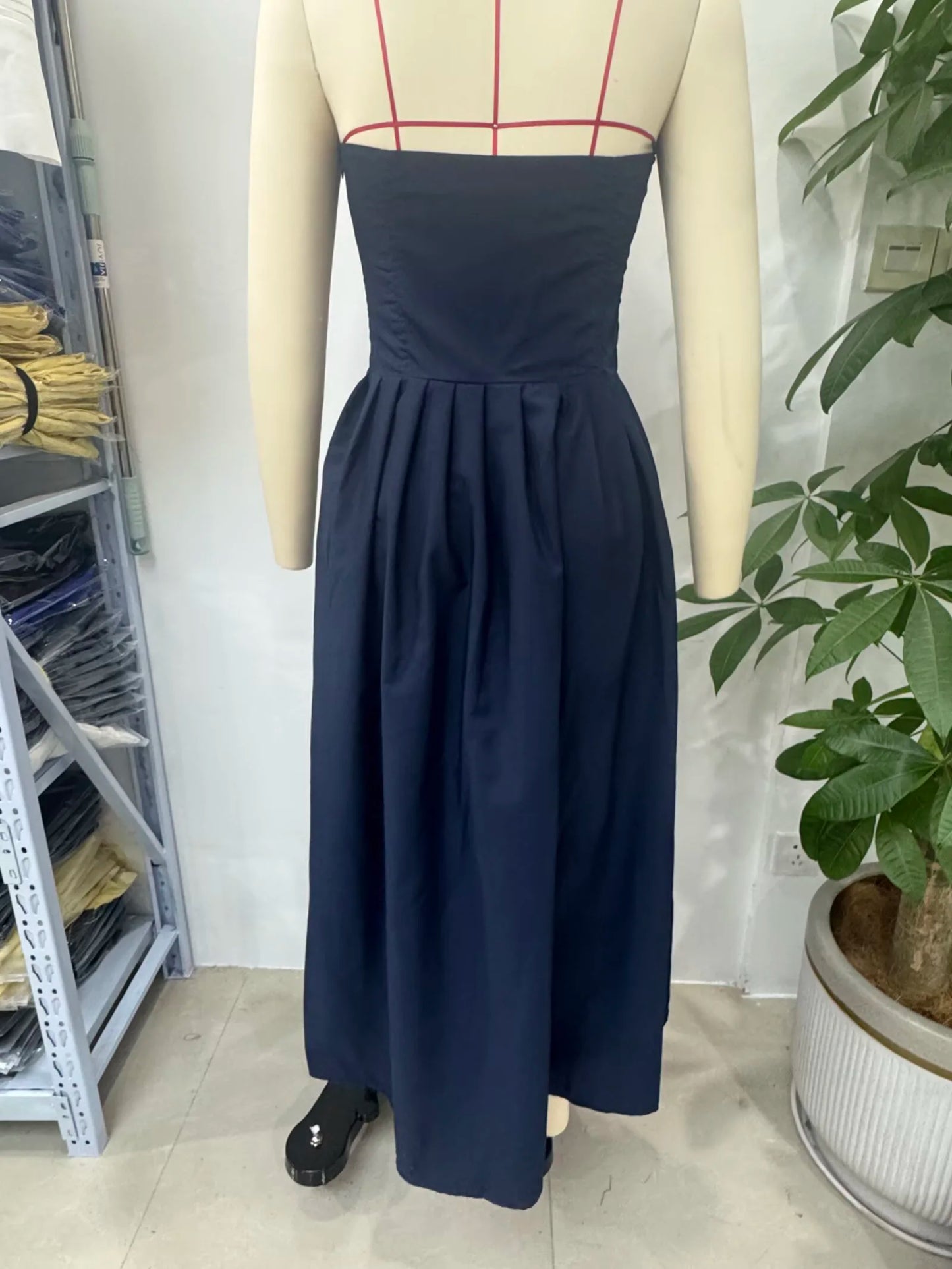 Women's Off Shoulder Pleated Poplin Strapless Summer Dress