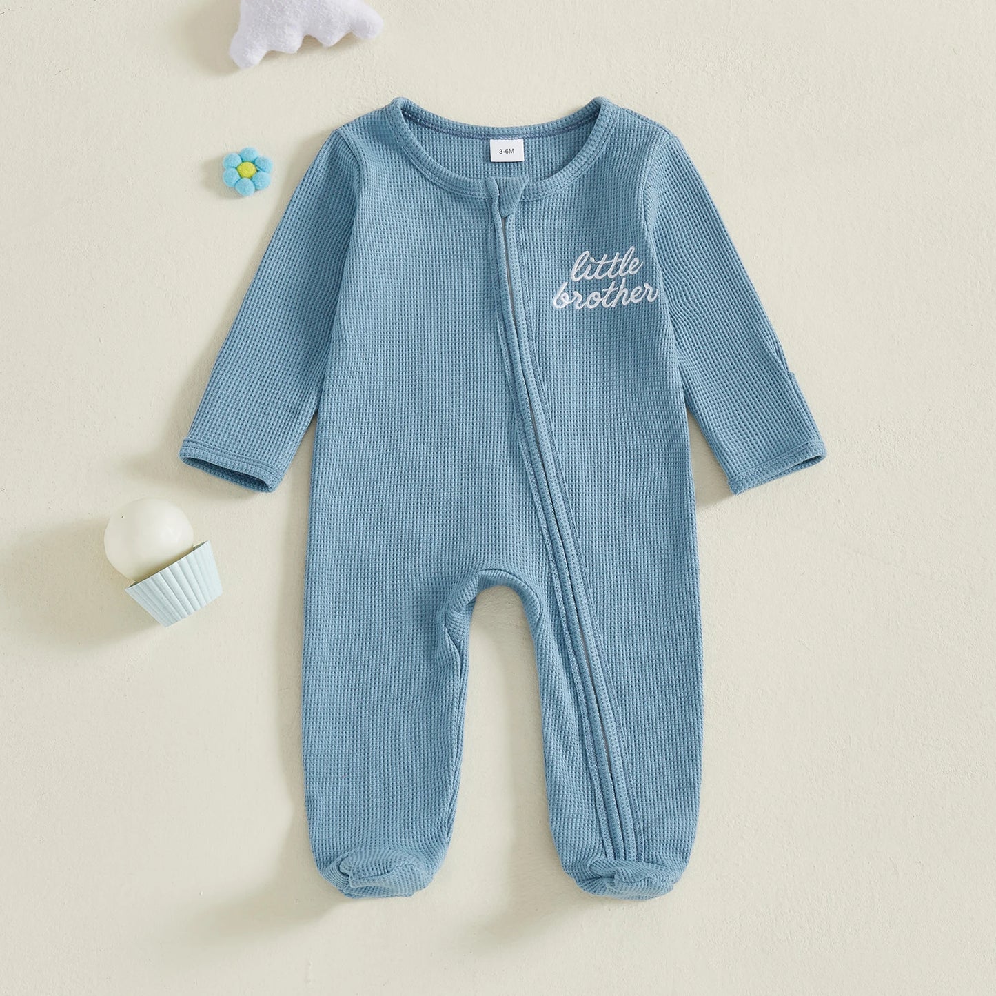 Baby Footed Romper - Long Sleeve Letter Embroidery Jumpsuit (0-12M)