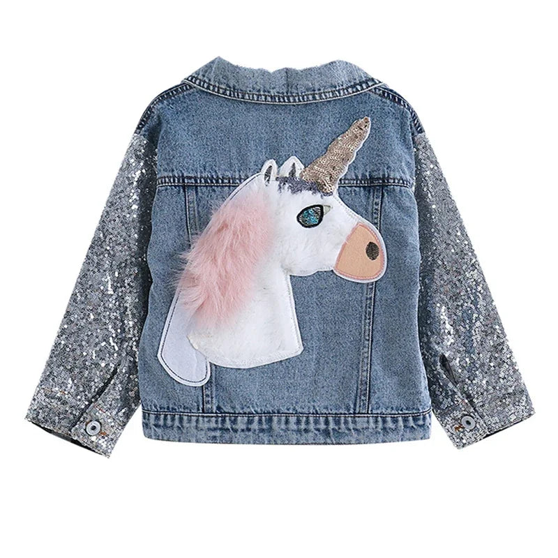 Girls Kids Cartoon Coat Embroidery Denim Jacket for 3-8Y