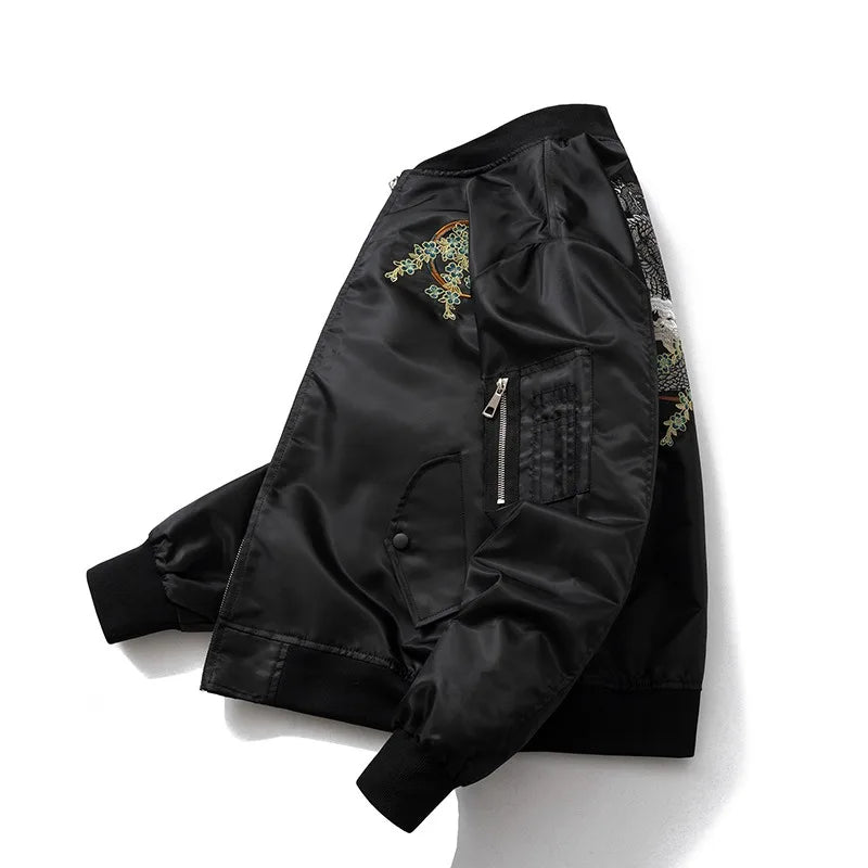 Men's Dragon Embroidered MA-1 Bomber Jacket - Vintage Style