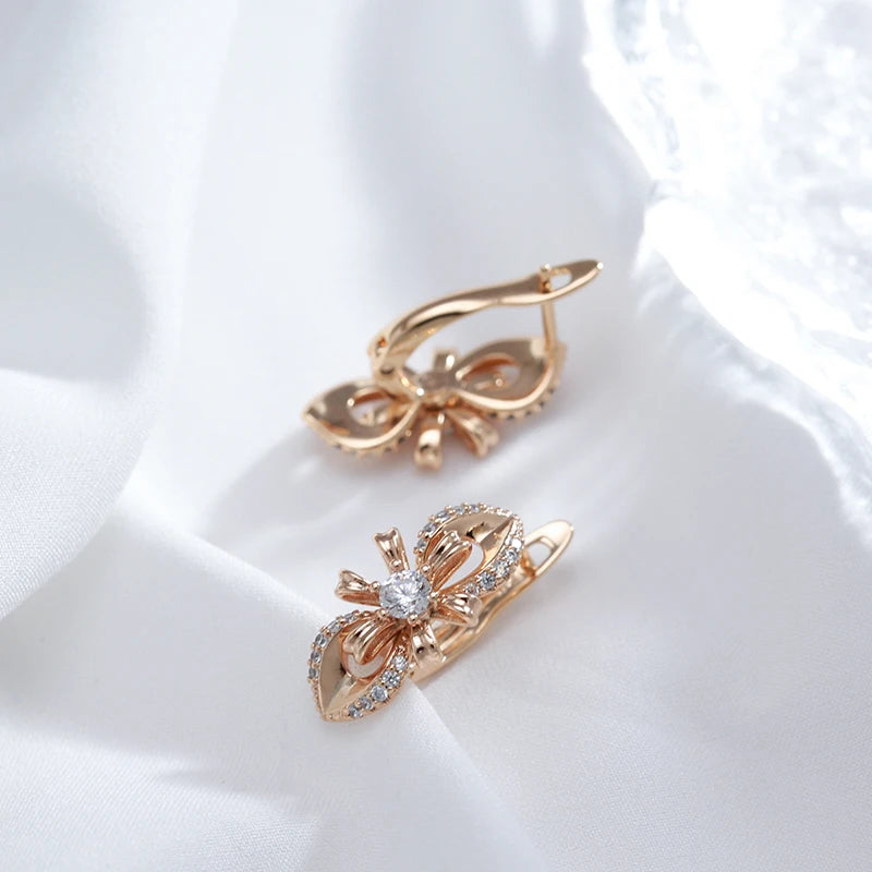 Women's Unique 585 Rose Gold Colour Long Flower Earring for Women Natural Zircon Accessories High Quality Daily Vintage Jewelry