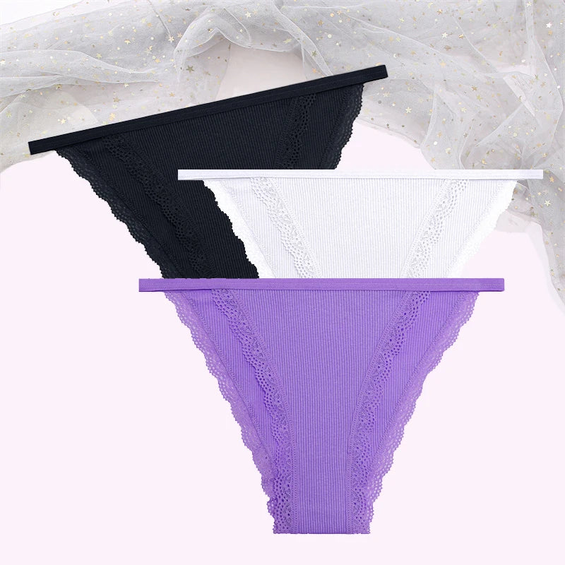 Women's Cotton Lace Briefs 3-Piece Set - Comfortable Underwear