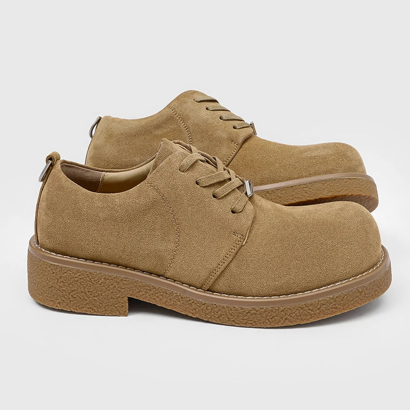 Men's Suede Leather Platform Work Shoes - Lace-Up Business Sneakers