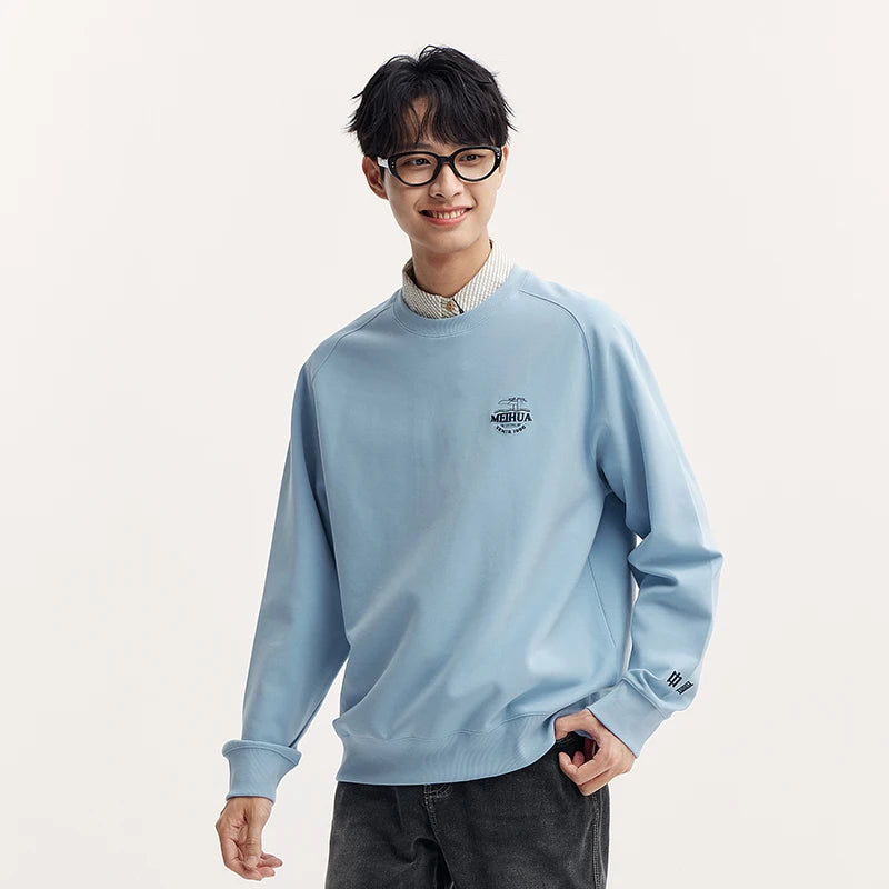 Heavyweight Round Neck Sweatshirt - Premium Solid Color Pullover for Daily Wear