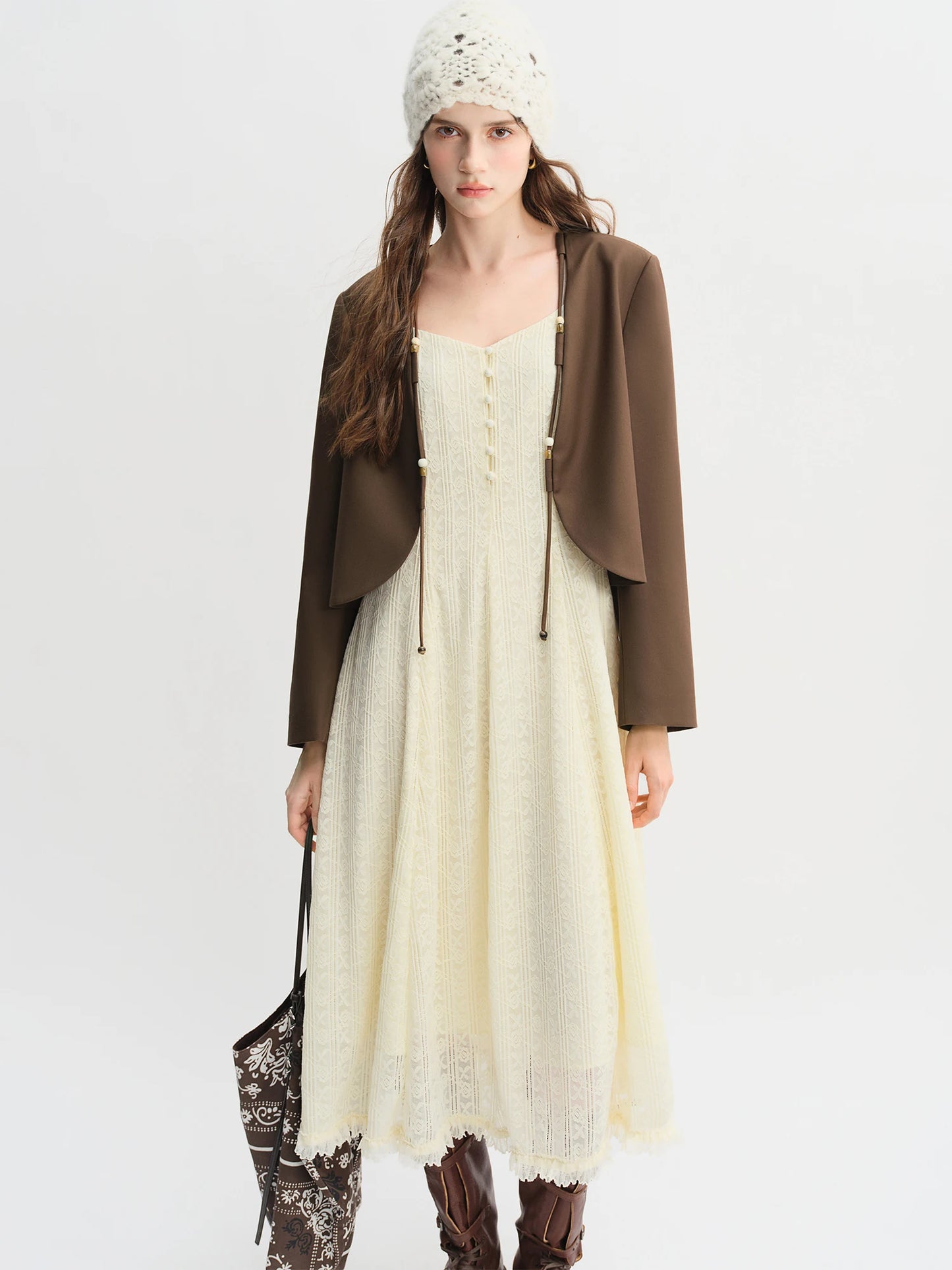 Plus Size Beaded String Design Curved Hem Short Jacket