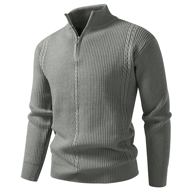 Men's Autumn Winter Half-Zip Stand Collar Knit Sweater - Warm Casual Pullover