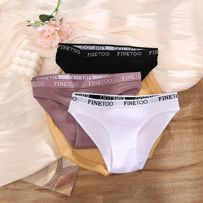 Women's 4Pcs Cotton Striped Underwear Panties Letter Belt Briefs  Low Waist Lingerie