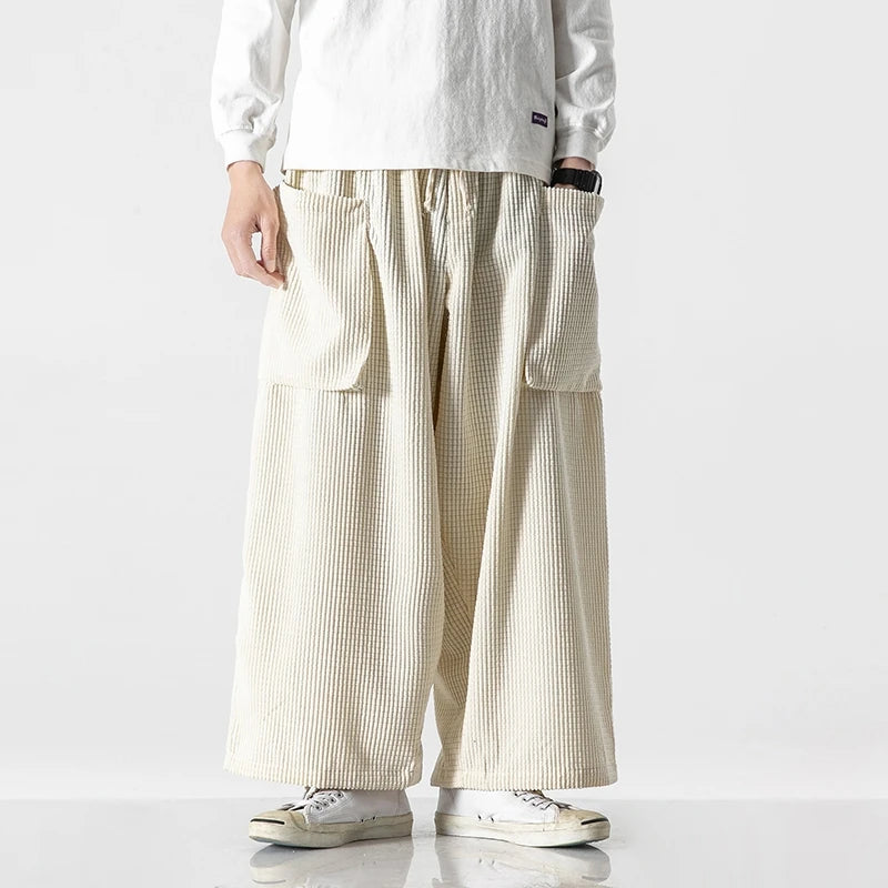 Men's Wide Leg Corduroy Pants - Loose Fit Casual Trousers
