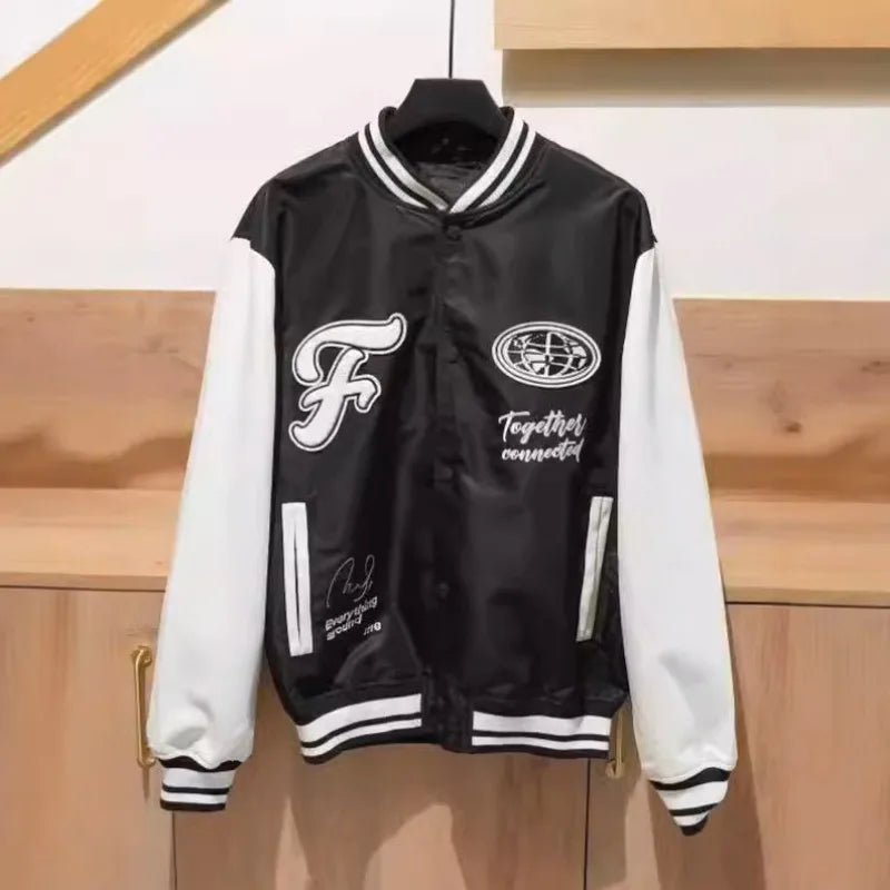 Men's Bomber Jacket - Embroidered Patchwork Baseball Style