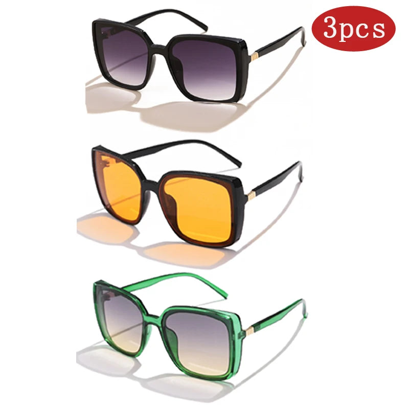Y2K Vintage Square Sunglasses - 3 Pack Retro Driving UV400 Unisex Eyewear
