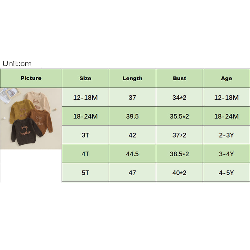 0-5Y Toddler Kids Boys Autumn Winter Sweater Long Sleeve Letter Embroidery Pullover Knitwear