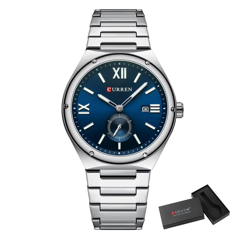 Premium Waterproof Business Watch - Luminous Date Display Stainless Steel Square Quartz