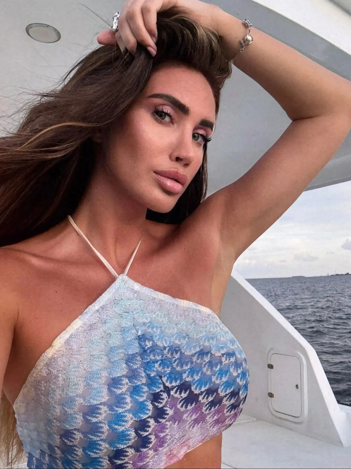 2-Piece Halter Print Set - Tube Top with Mesh Split Pants