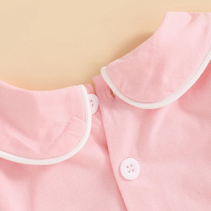 Baby Romper with Doll Collar - Long Sleeve Contrast Line Bodysuit