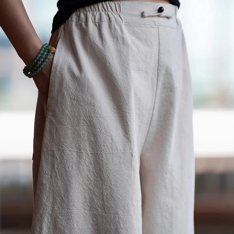 Men's Spring Summer Casual Pants Cotton Linen Chinese Style Wide Leg  Loose Trousers