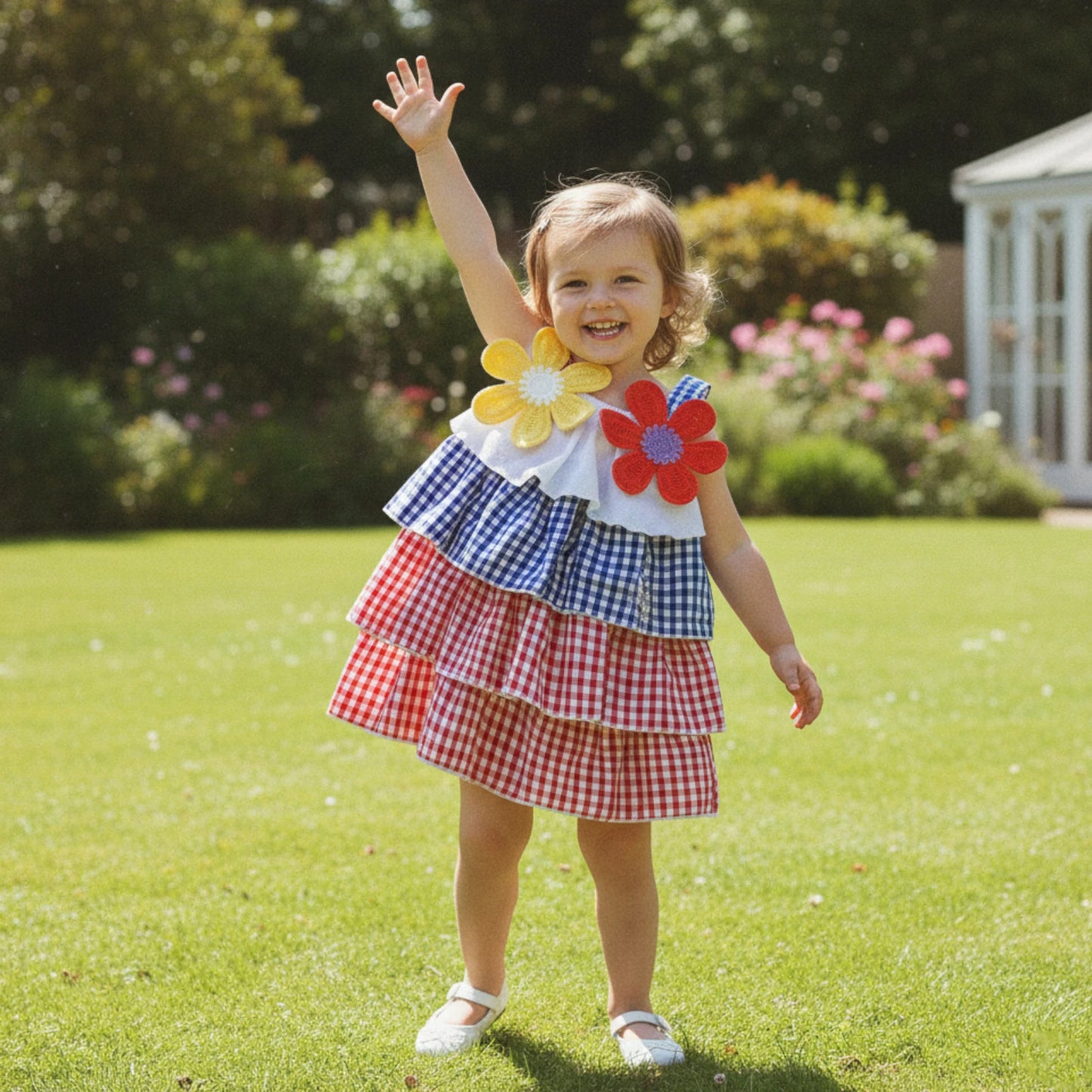 Baby Girls' Plaid Ruffle Floral Cami Dress