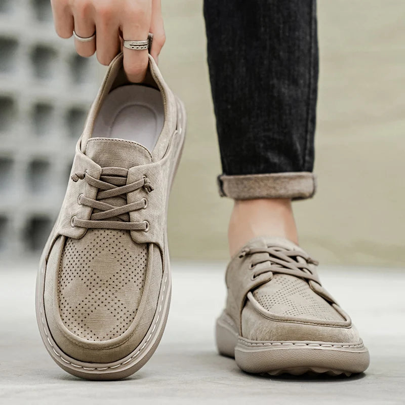 Men's Casual Platform Sneakers - Breathable Lace-Up Tennis Shoes