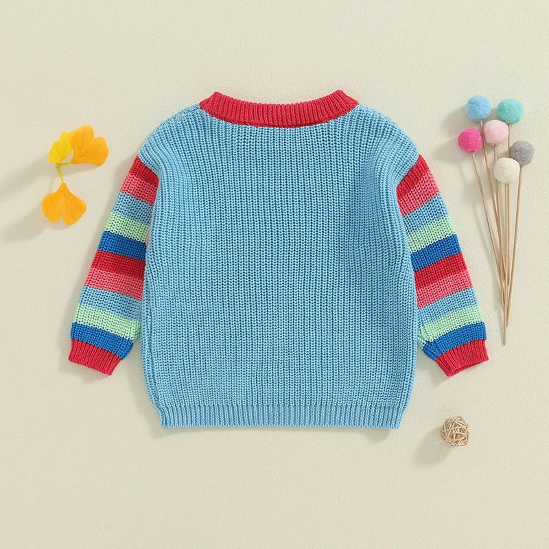 Baby Knit Sweater - Casual Colourful Striped Crew Neck Long Sleeve Pullover