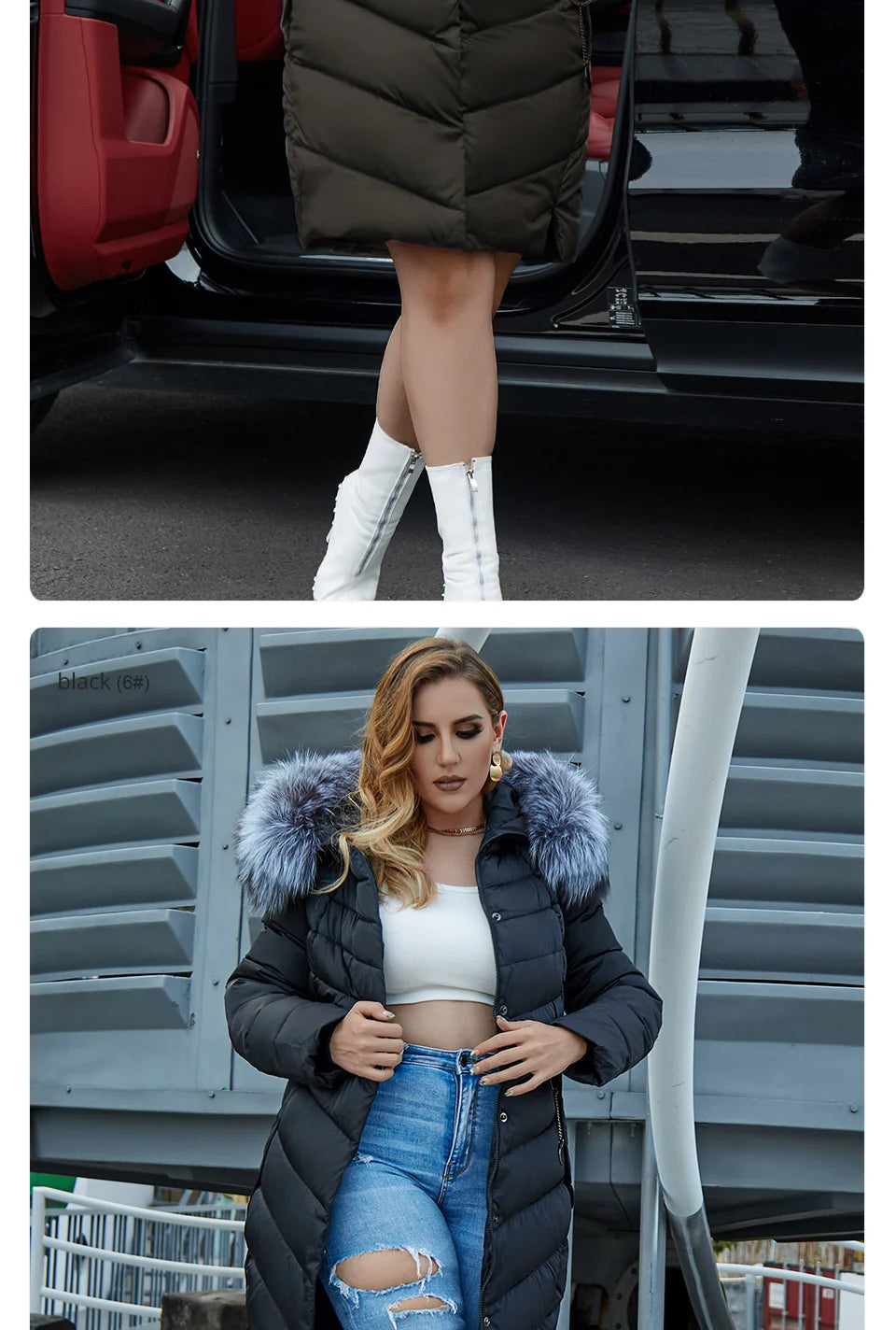 Plus Size Winter Down Jacket with Fur Collar