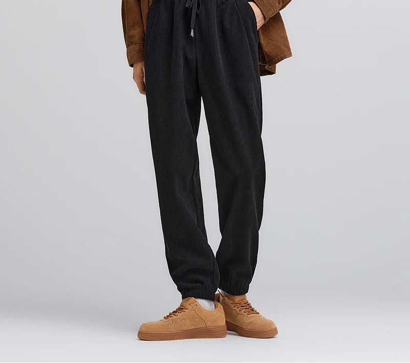 Men's Corduroy Jogger Pants - Loose Fit Textured Winter Streetwear Trousers