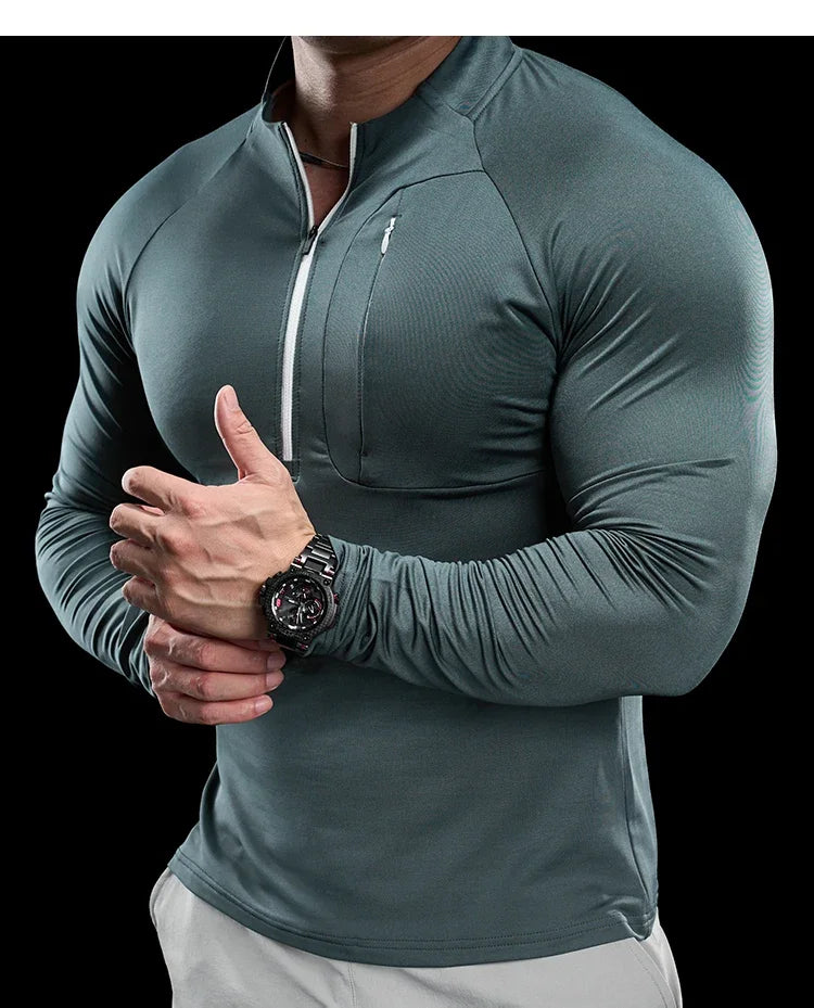 Men's Gym Fitness Quick Dry  Running Sport Long Sleeves Trackwear  Bodybuilding Training Top