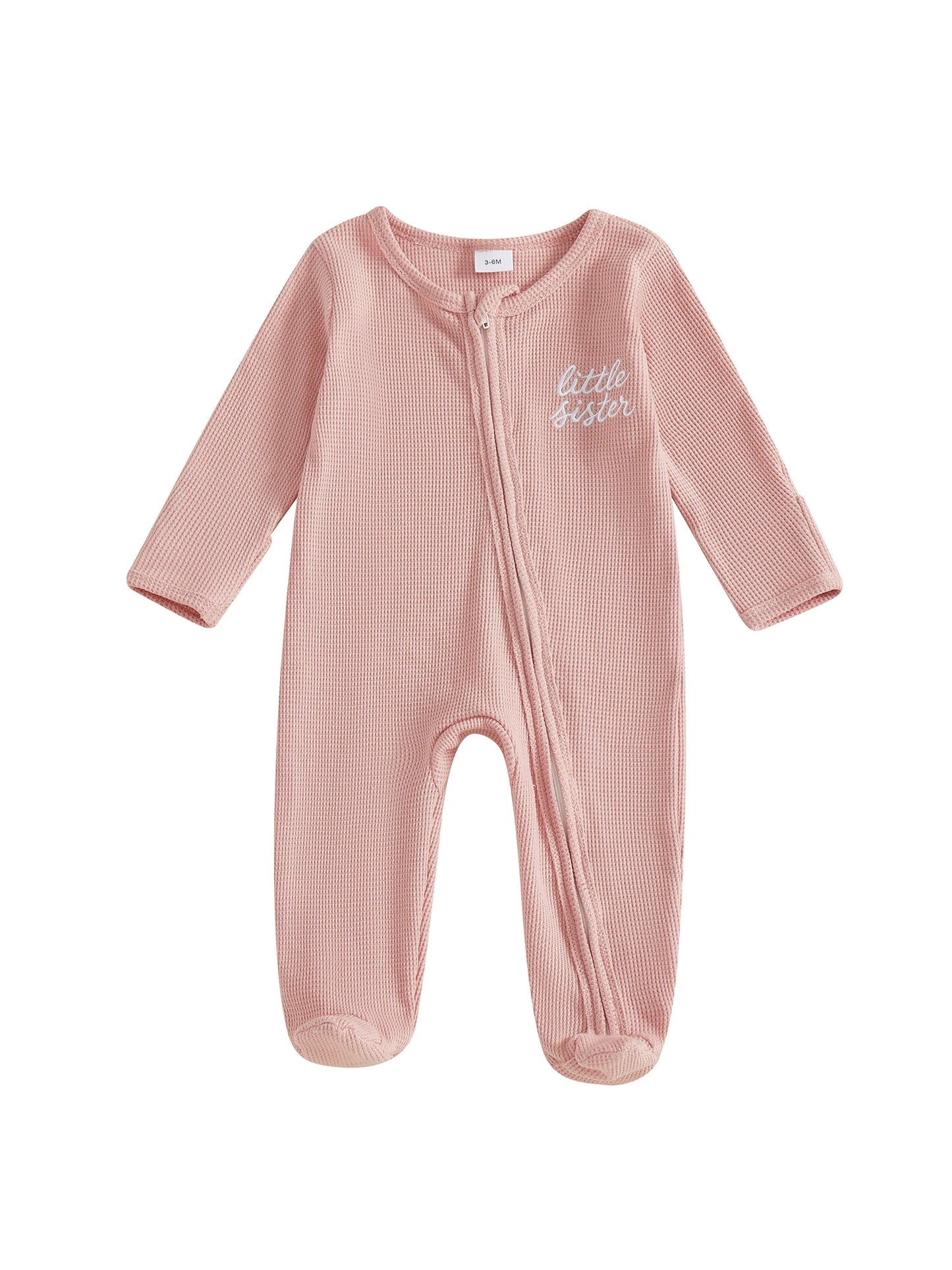 Baby Footed Romper - Long Sleeve Letter Embroidery Jumpsuit (0-12M)