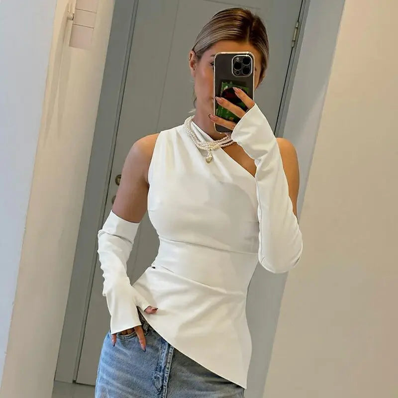 Women's PU Leather Asymmetrical Top Tank Sleeveless One Shoulder Top