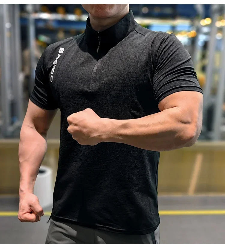 Men's Fitness Sport Clothing Bodybuilding Training Gym Running Short Sleeve Muscle Fit Top Quick Dry Rashguard T-Shirt
