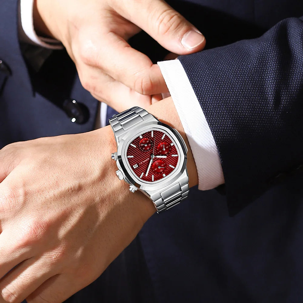 Men's Business Watch - Square Dial Stainless Steel with Luminous Date