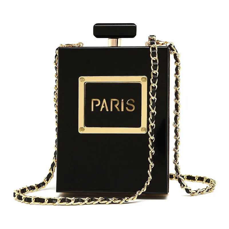 Women's  Perfume Bottle Clutch Bag  - Leather Chain Crossbody Acrylic Small Square Handbag