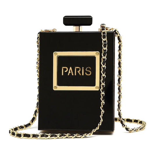 Women's  Perfume Bottle Clutch Bag  - Leather Chain Crossbody Acrylic Small Square Handbag