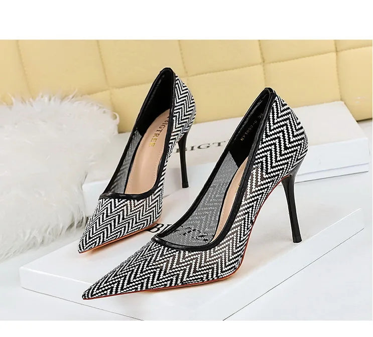 Women's Mesh Hollow Lace  Stiletto High Heels Shoes